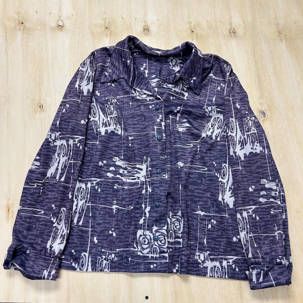 Vintage Union Made‎ Long Sleeve Shirt Womens Large Purple Geometric Button Up